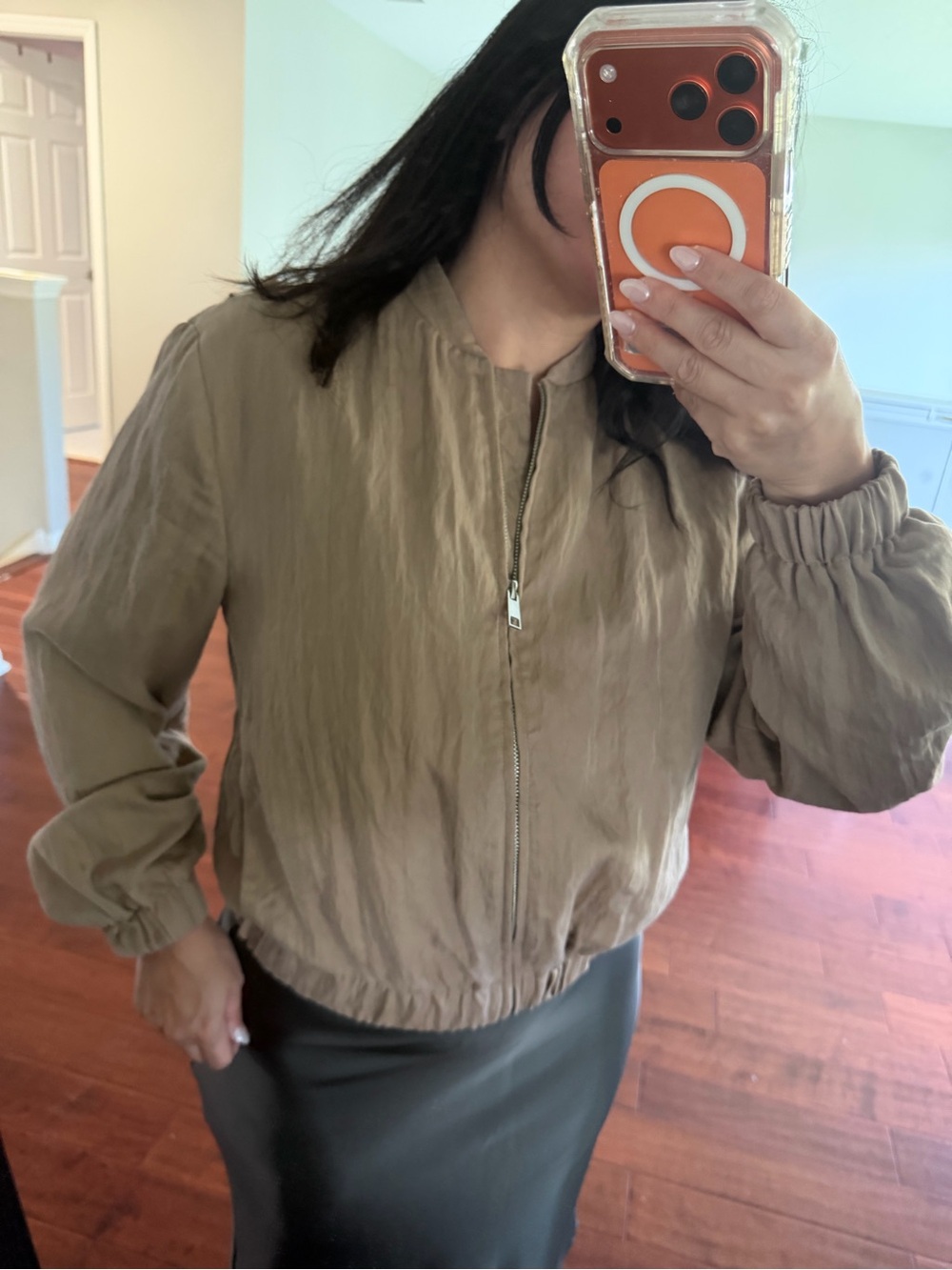Mango Taupe Lightweight Bomber Jacket